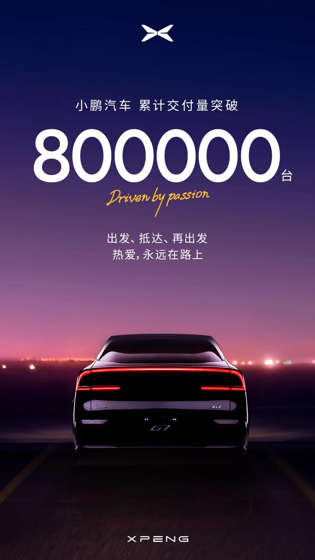 小鹏汽车累计交付量突破800000台